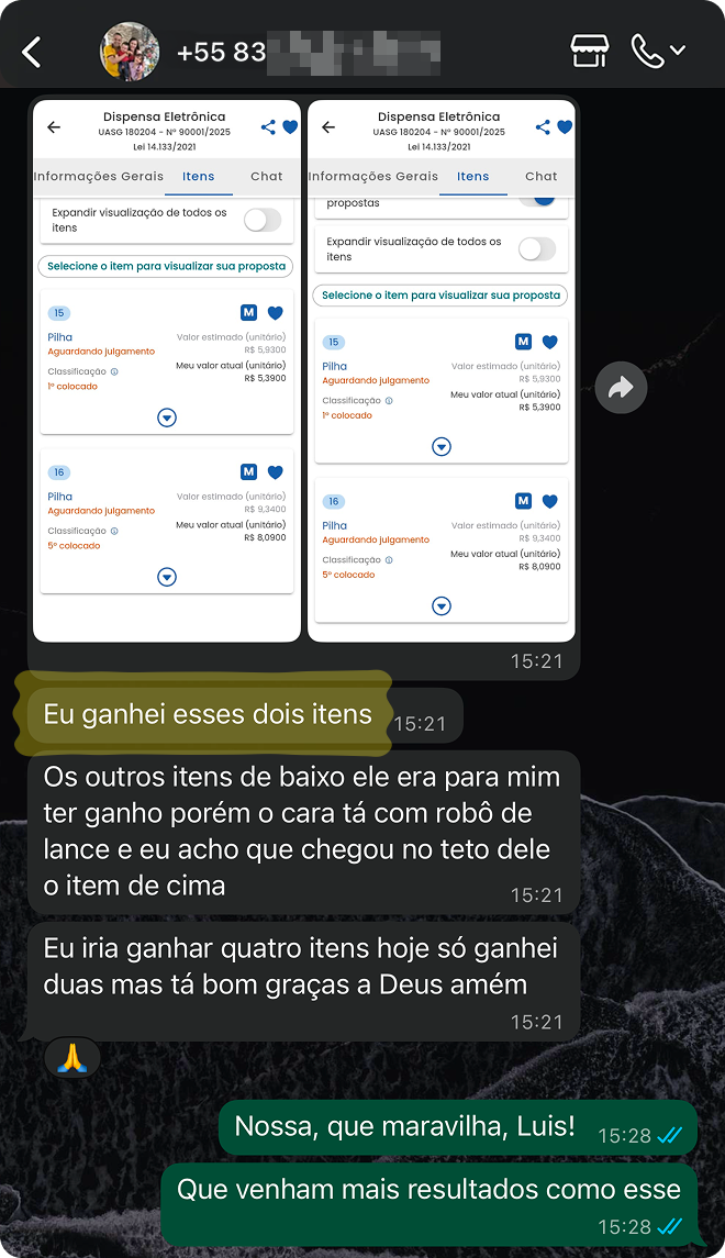 Depoimento de cliente pelo WhatsApp 2